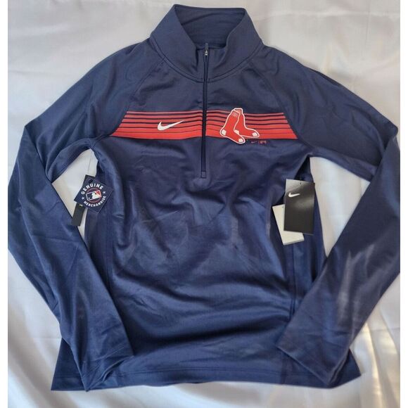 NIKE DRI FIT RED SOX 1/4 ZIP SLIM FIT WOMENS SHIRT SIZE SMALL BLUE NEW WITH TAGS - Picture 1 of 5